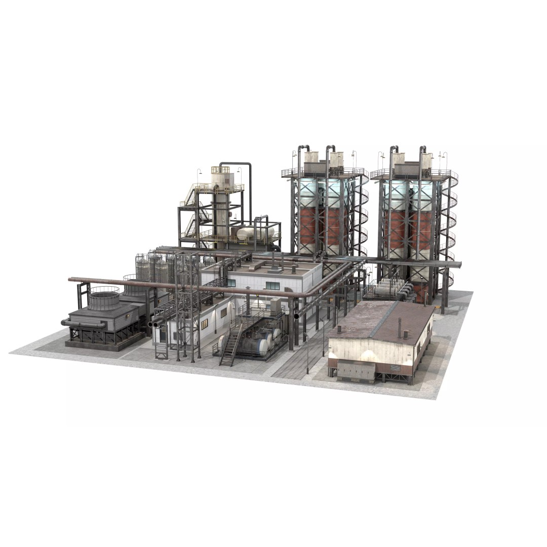 3D Industrial Plant Facility 3D Model – Detailed Quad Geometry, FBX - View 2