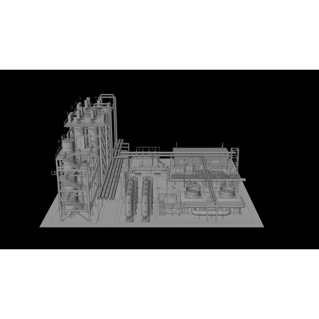 3D Industrial Plant Facility 3D Model – Detailed Quad Geometry, FBX - View 21