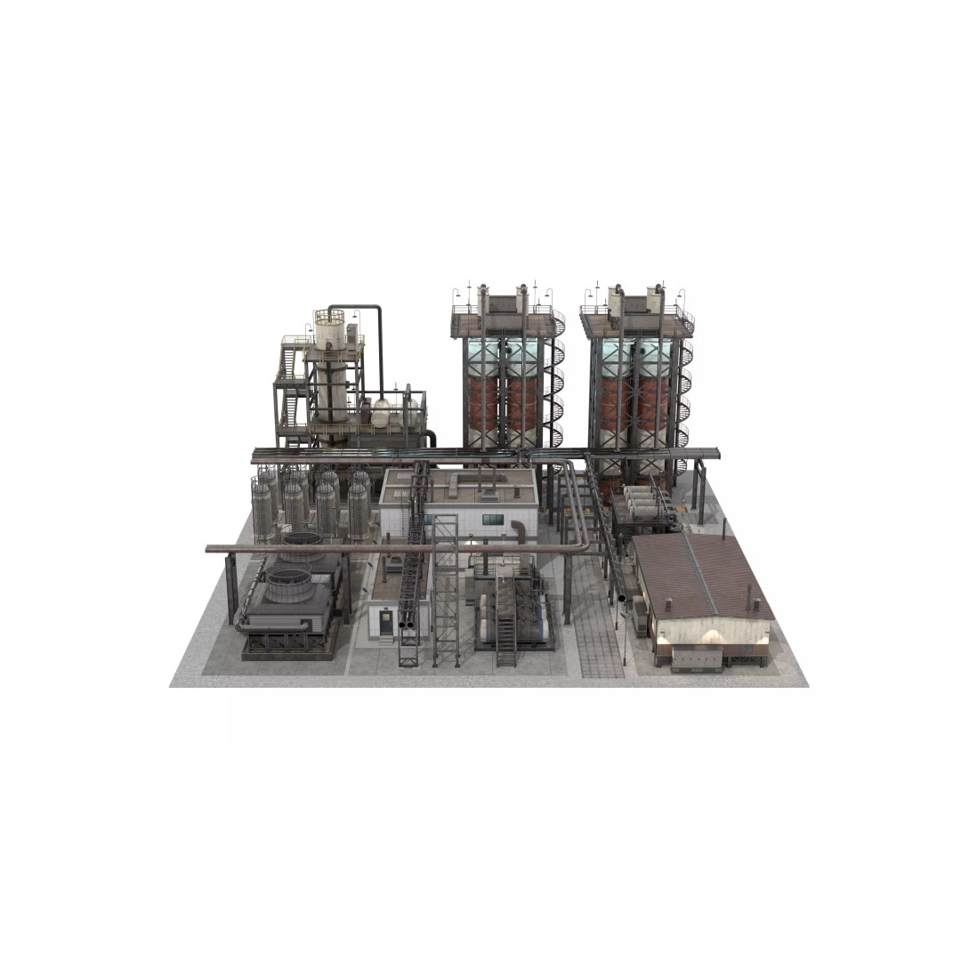3D Industrial Plant Facility 3D Model – Detailed Quad Geometry, FBX - View 3