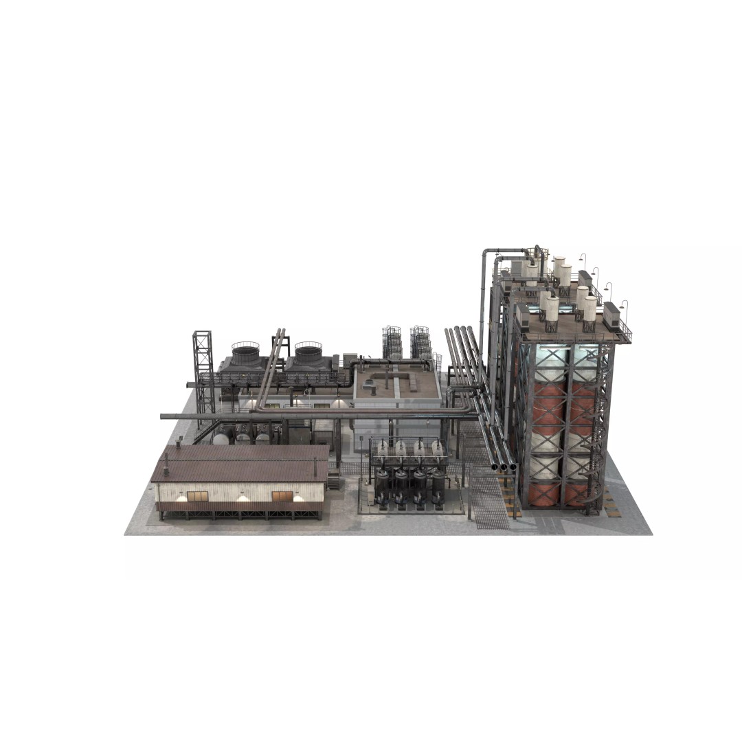 3D Industrial Plant Facility 3D Model – Detailed Quad Geometry, FBX - View 6