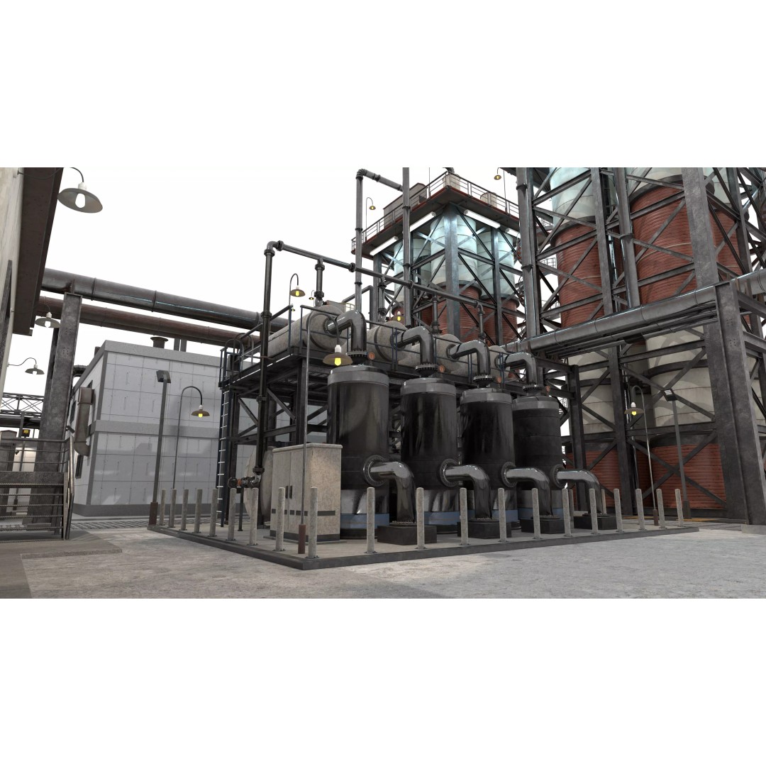 3D Industrial Plant Facility 3D Model – Detailed Quad Geometry, FBX - View 8
