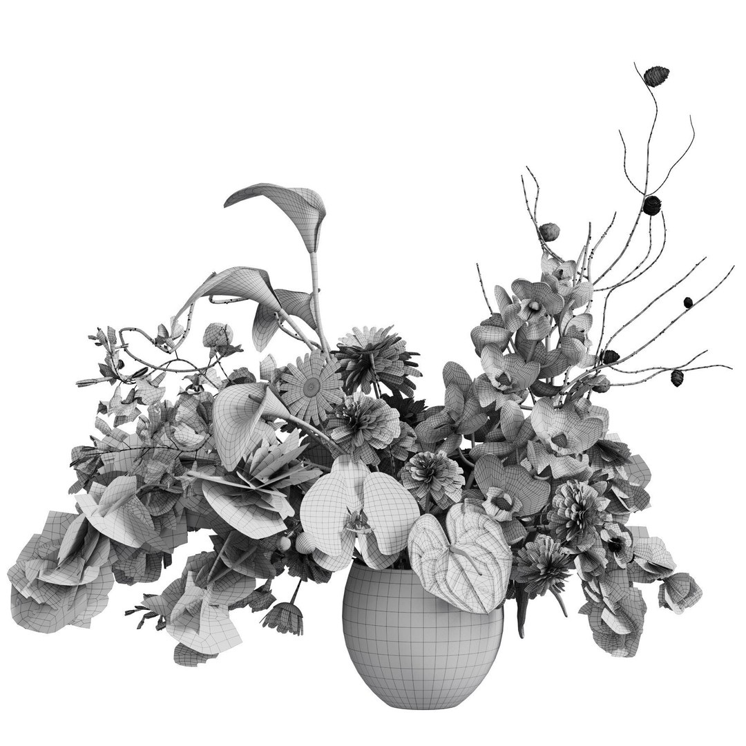 Flower In Vase 3D Model – High Poly Indoor Decor, FBX, OBJ