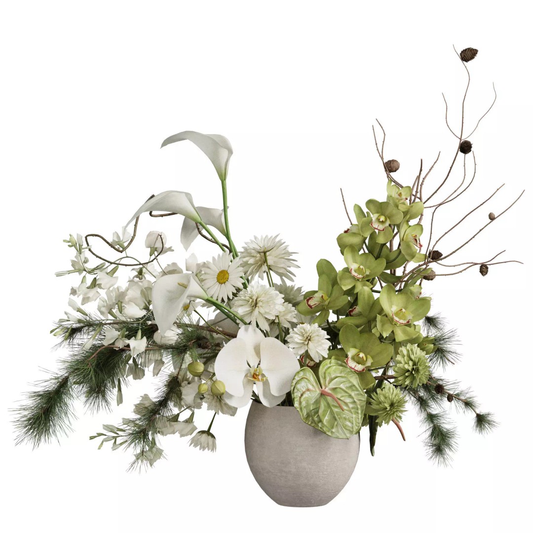 Flower In Vase 3D Model – High Poly Indoor Decor, FBX, OBJ - View 2
