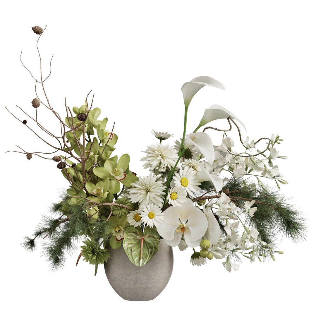 Flower In Vase 3D Model – High Poly Indoor Decor, FBX, OBJ - View 3