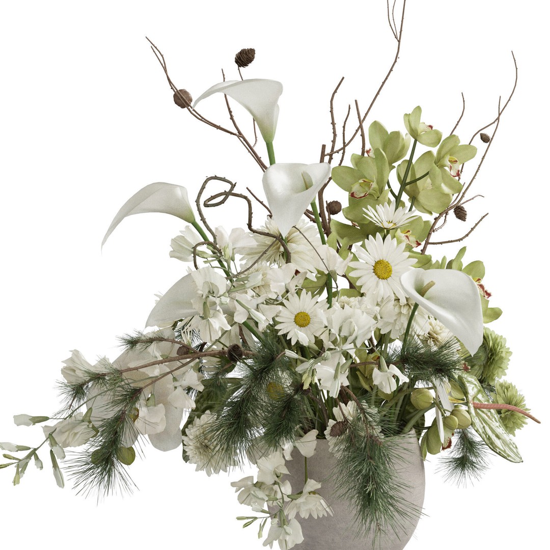 Flower In Vase 3D Model – High Poly Indoor Decor, FBX, OBJ - View 4