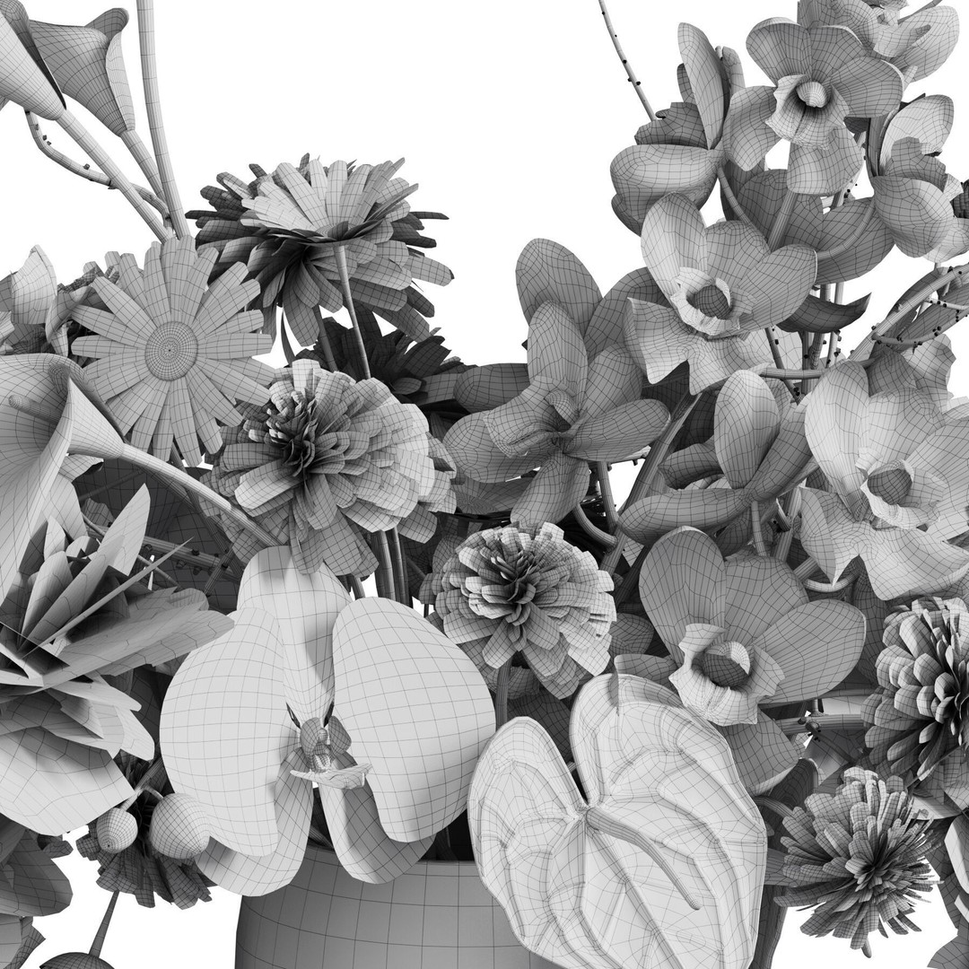 Flower In Vase 3D Model – High Poly Indoor Decor, FBX, OBJ - View 7