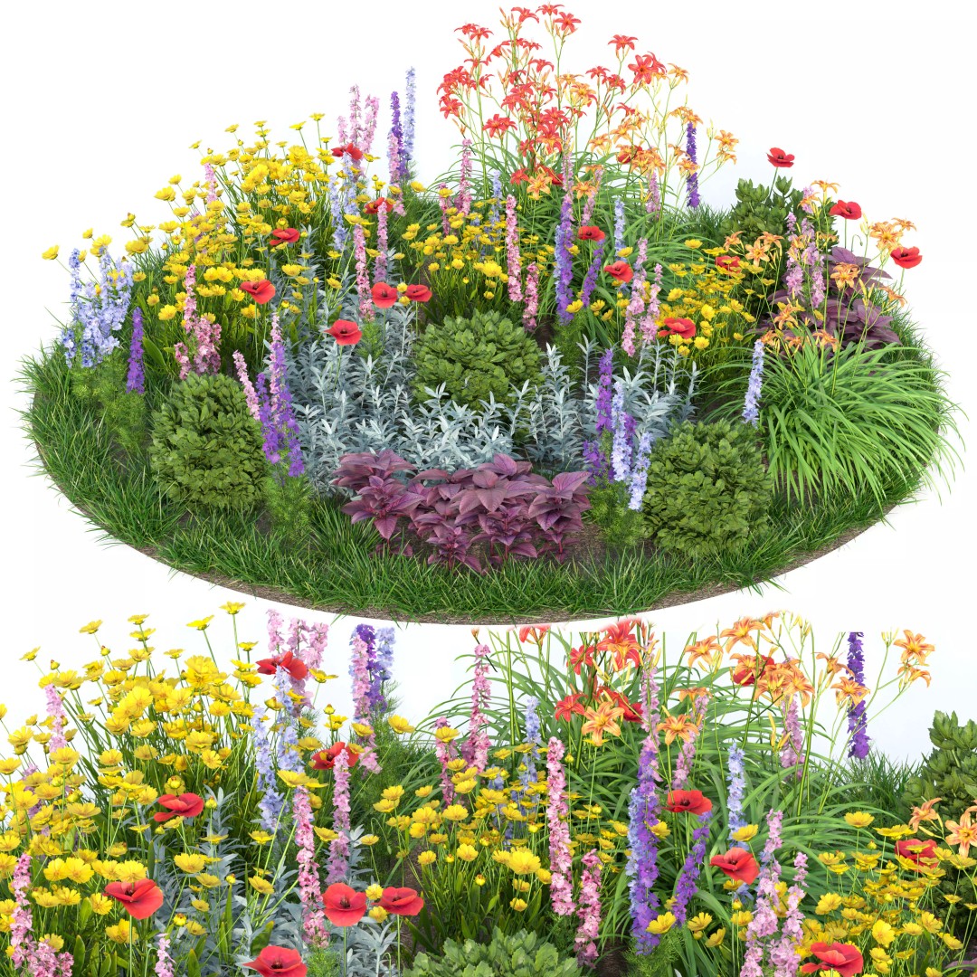 Round Flower Bed 3D Model – PBR Garden Asset, FBX, OBJ - View 2