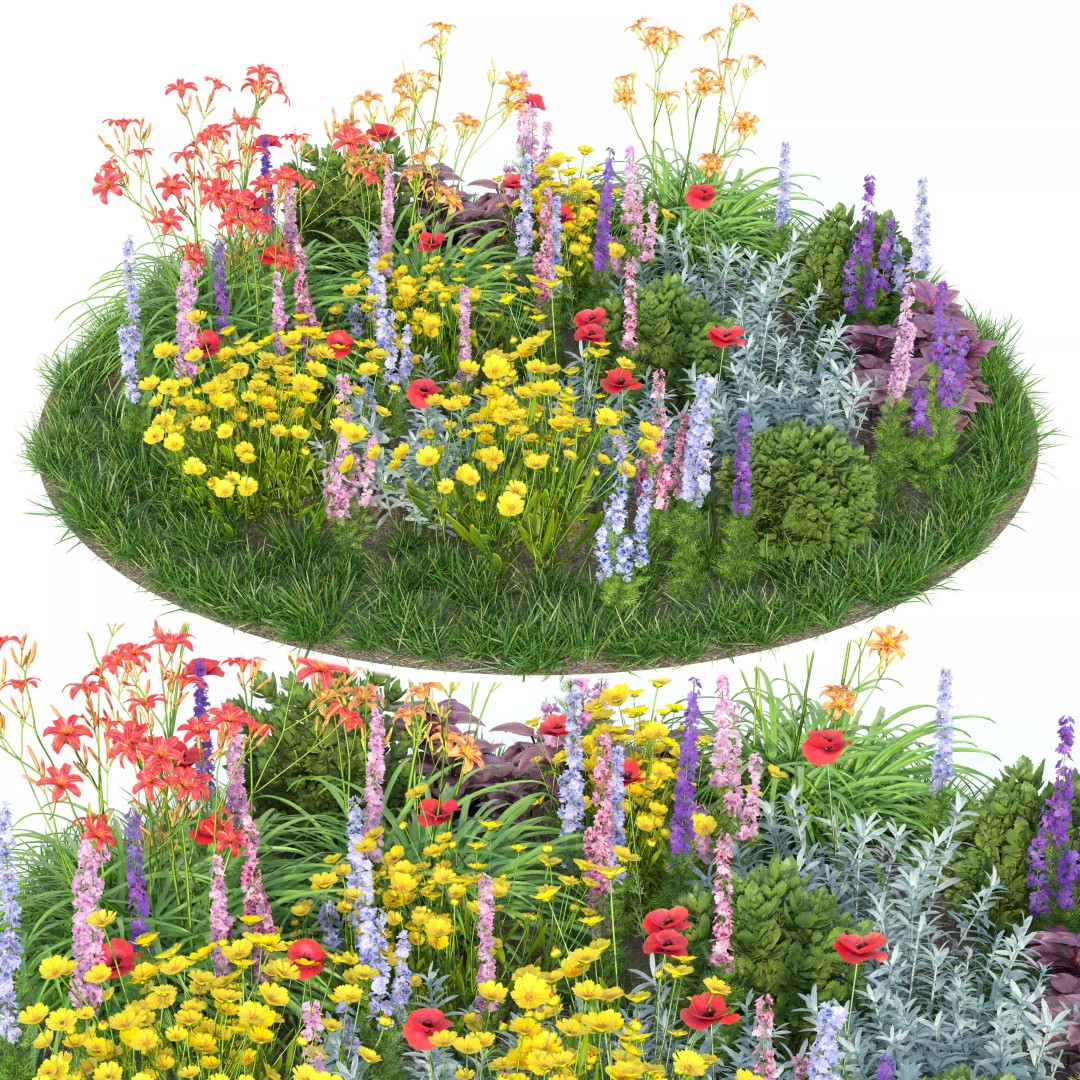 Round Flower Bed 3D Model – PBR Garden Asset, FBX, OBJ - View 3