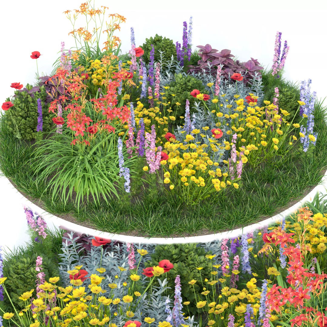 Round Flower Bed 3D Model – PBR Garden Asset, FBX, OBJ - View 4