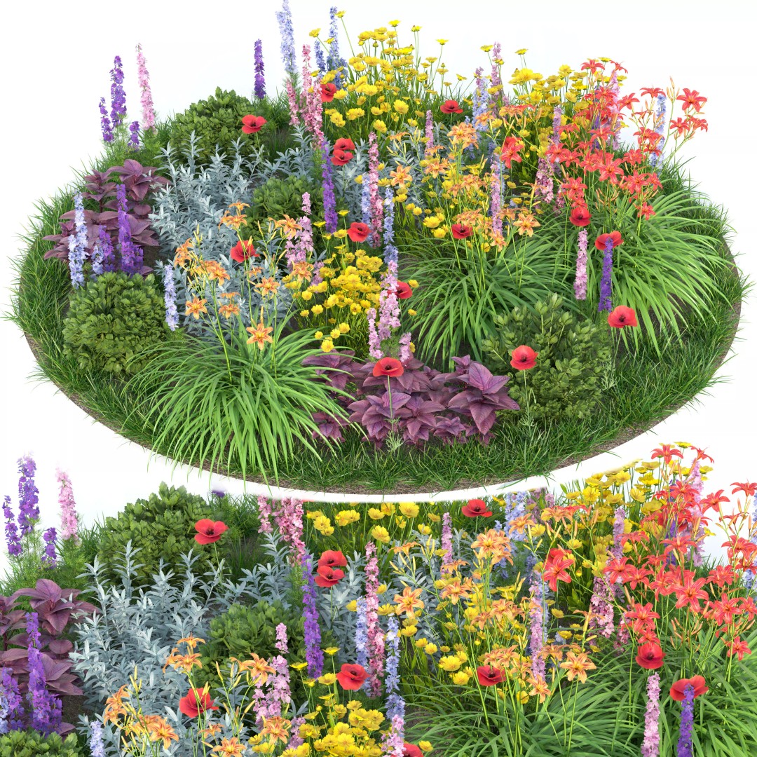 Round Flower Bed 3D Model – PBR Garden Asset, FBX, OBJ - View 5