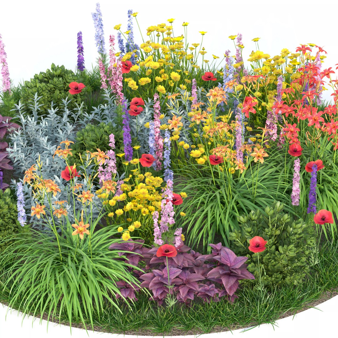 Round Flower Bed 3D Model – PBR Garden Asset, FBX, OBJ - View 7