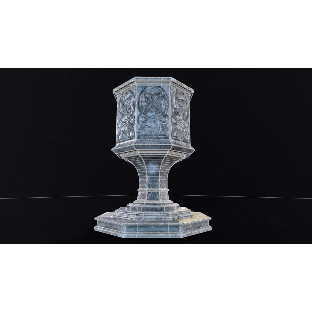 Medieval Gothic Octagon Pedestal 3D Model – Low Poly PBR Asset, FBX/OBJ