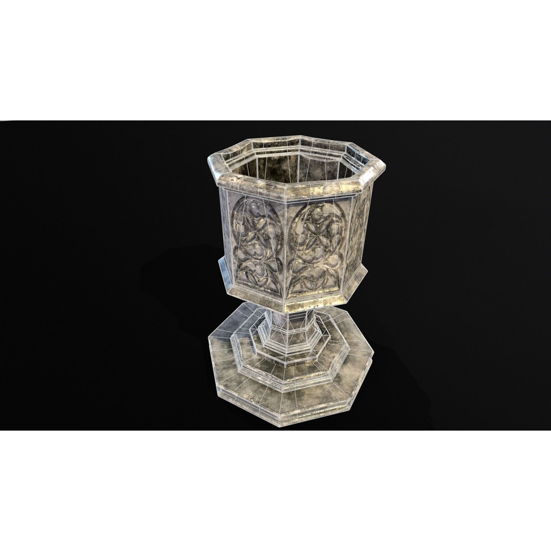 Medieval Gothic Octagon Pedestal 3D Model – Low Poly PBR Asset, FBX/OBJ - View 10