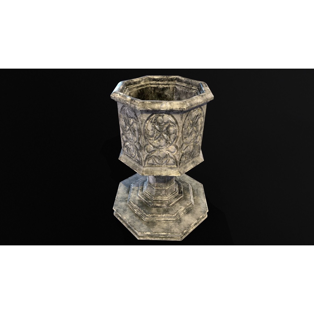 Medieval Gothic Octagon Pedestal 3D Model – Low Poly PBR Asset, FBX/OBJ - View 11
