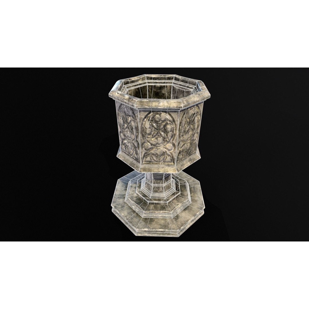 Medieval Gothic Octagon Pedestal 3D Model – Low Poly PBR Asset, FBX/OBJ - View 12