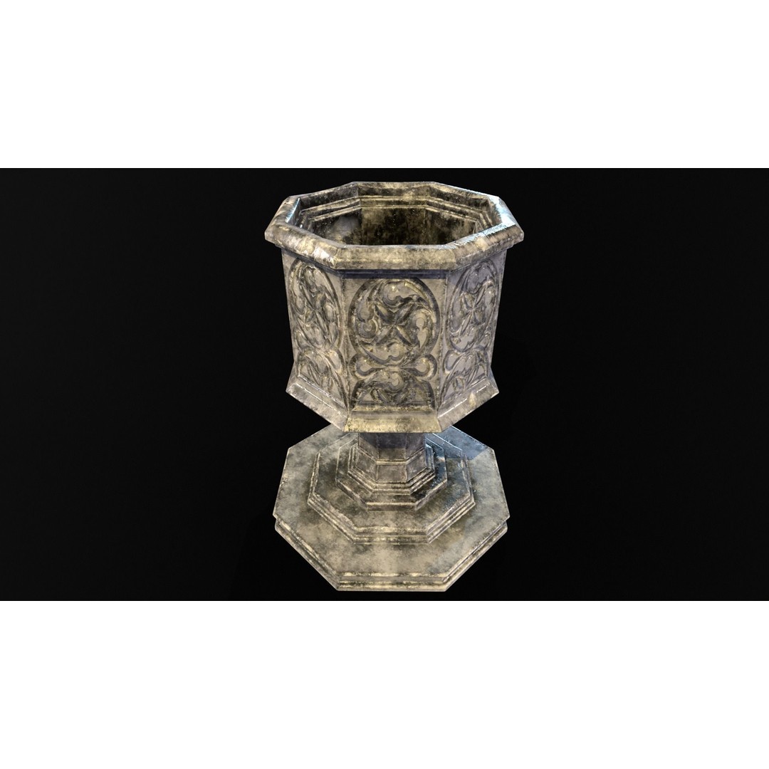 Medieval Gothic Octagon Pedestal 3D Model – Low Poly PBR Asset, FBX/OBJ - View 13