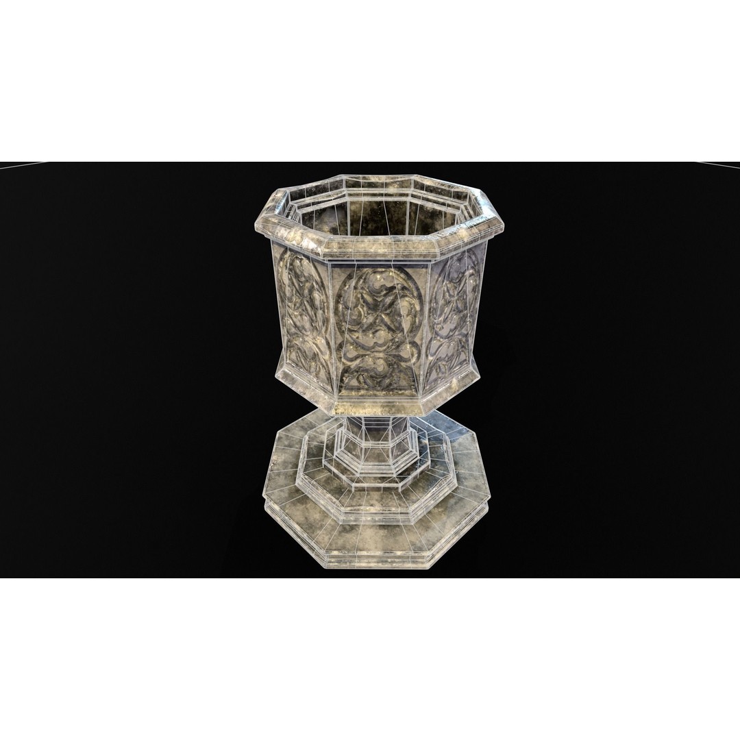 Medieval Gothic Octagon Pedestal 3D Model – Low Poly PBR Asset, FBX/OBJ - View 14