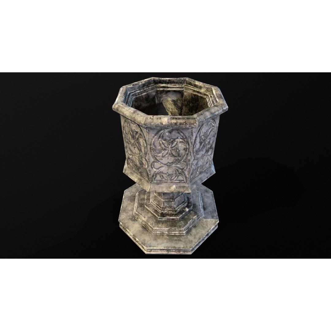 Medieval Gothic Octagon Pedestal 3D Model – Low Poly PBR Asset, FBX/OBJ - View 15