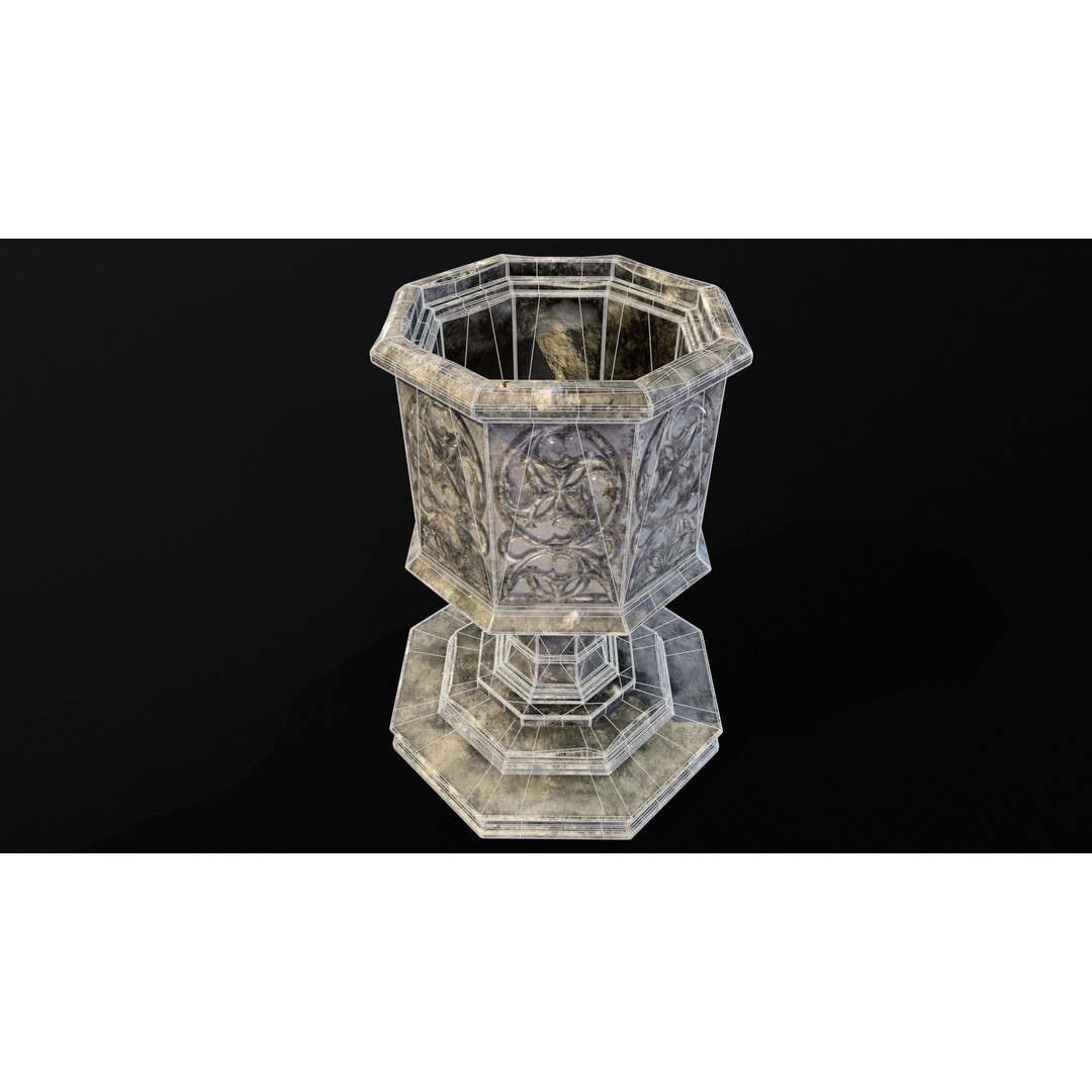 Medieval Gothic Octagon Pedestal 3D Model – Low Poly PBR Asset, FBX/OBJ - View 16
