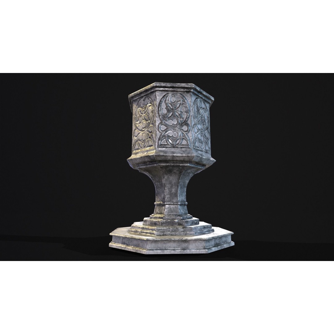 Medieval Gothic Octagon Pedestal 3D Model – Low Poly PBR Asset, FBX/OBJ - View 19