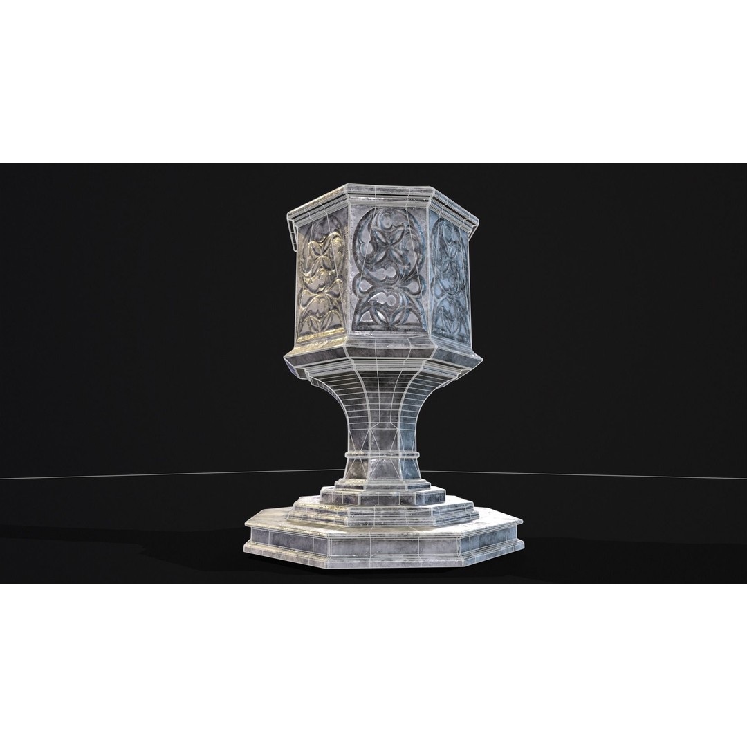 Medieval Gothic Octagon Pedestal 3D Model – Low Poly PBR Asset, FBX/OBJ - View 20