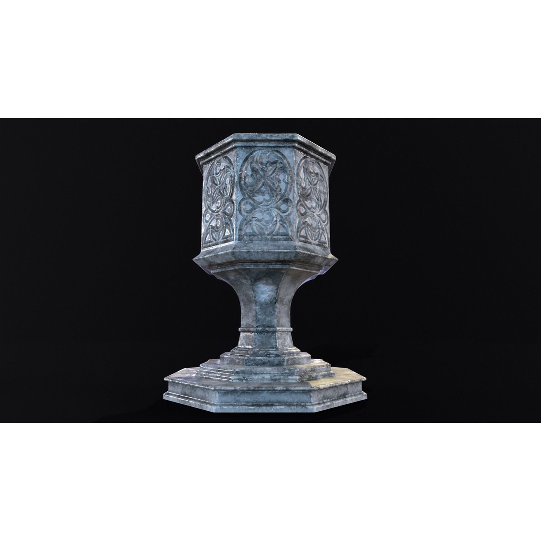 Medieval Gothic Octagon Pedestal 3D Model – Low Poly PBR Asset, FBX/OBJ - View 21