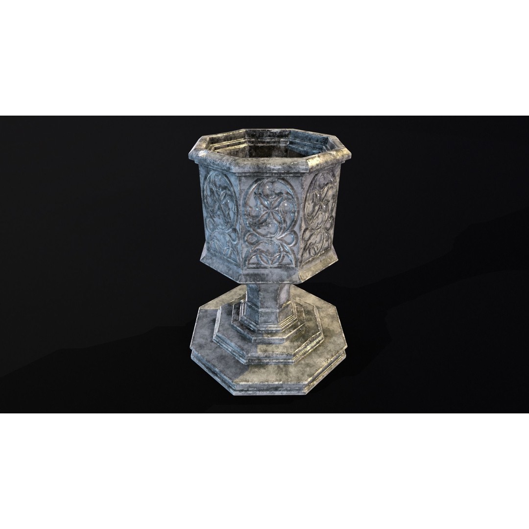 Medieval Gothic Octagon Pedestal 3D Model – Low Poly PBR Asset, FBX/OBJ - View 3