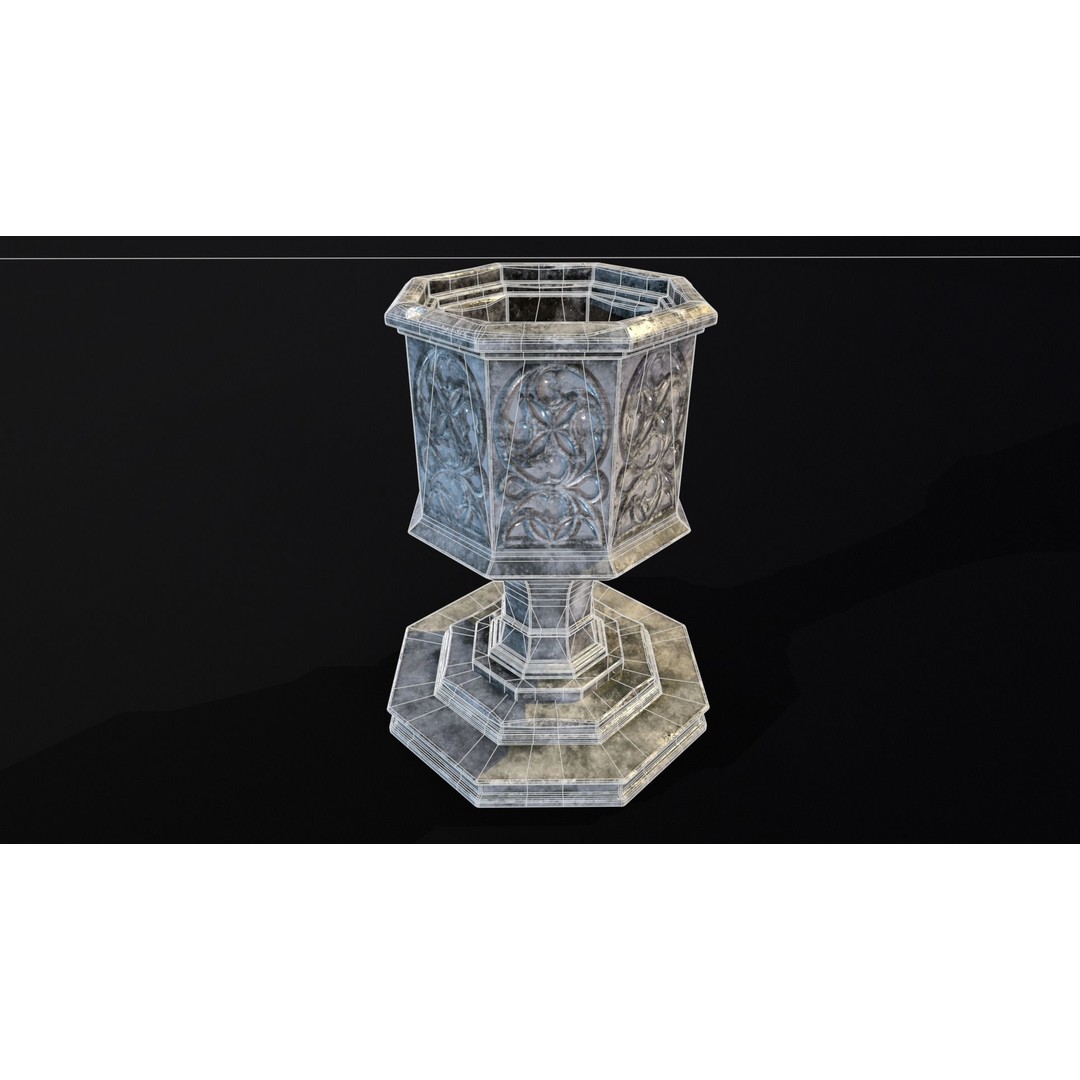 Medieval Gothic Octagon Pedestal 3D Model – Low Poly PBR Asset, FBX/OBJ - View 4