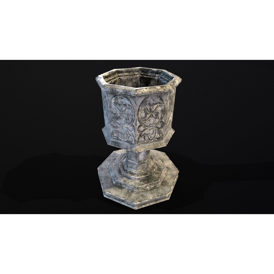Medieval Gothic Octagon Pedestal 3D Model – Low Poly PBR Asset, FBX/OBJ - View 5