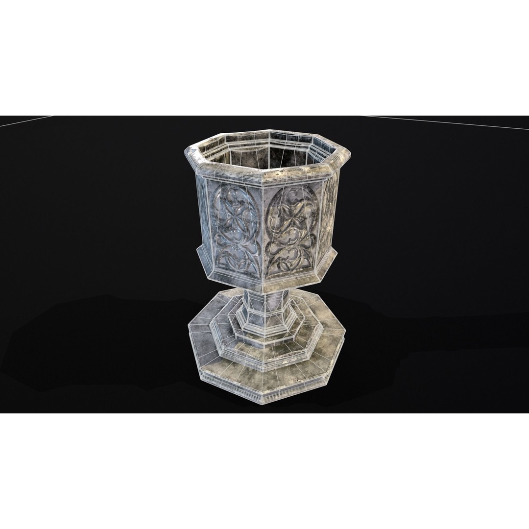 Medieval Gothic Octagon Pedestal 3D Model – Low Poly PBR Asset, FBX/OBJ - View 6