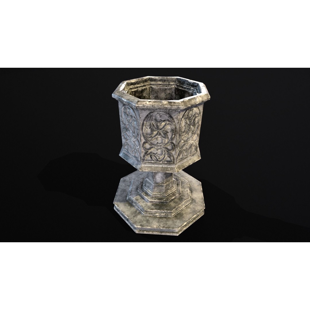 Medieval Gothic Octagon Pedestal 3D Model – Low Poly PBR Asset, FBX/OBJ - View 7