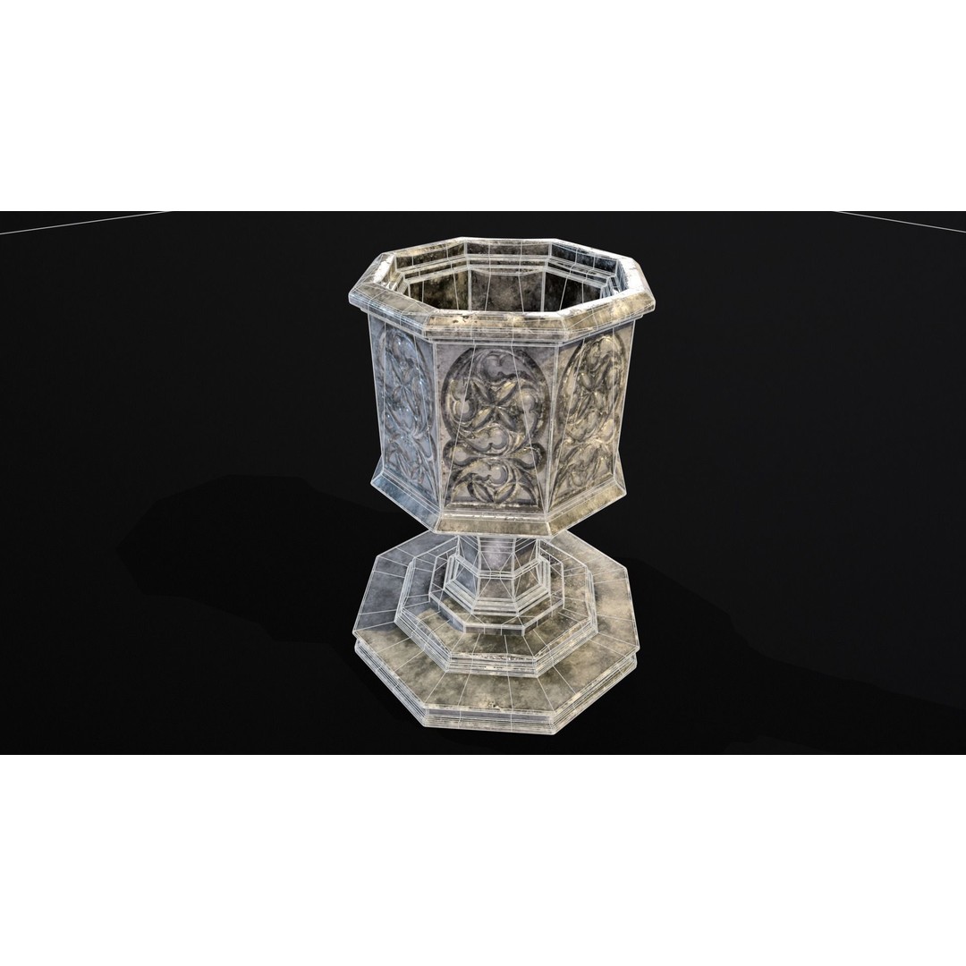 Medieval Gothic Octagon Pedestal 3D Model – Low Poly PBR Asset, FBX/OBJ - View 8