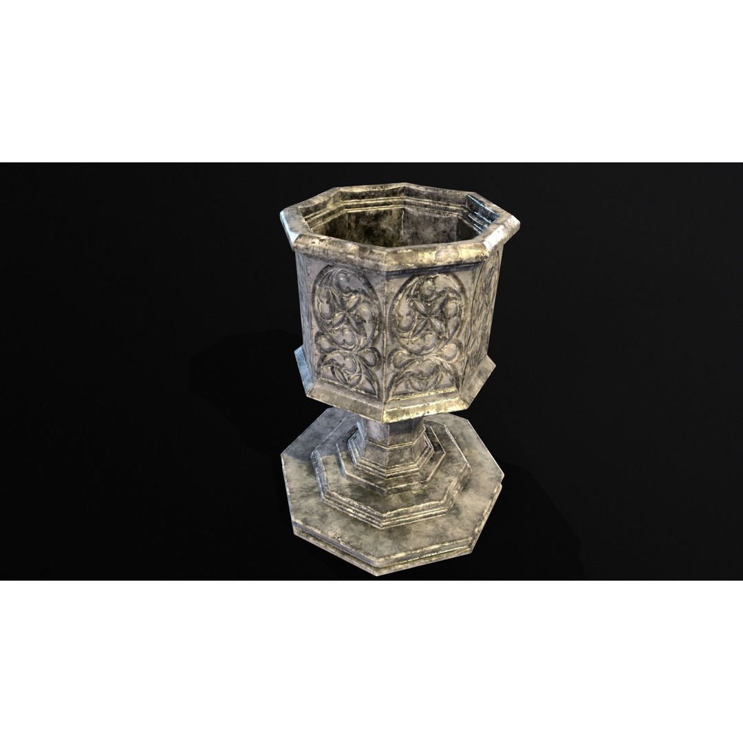 Medieval Gothic Octagon Pedestal 3D Model – Low Poly PBR Asset, FBX/OBJ - View 9