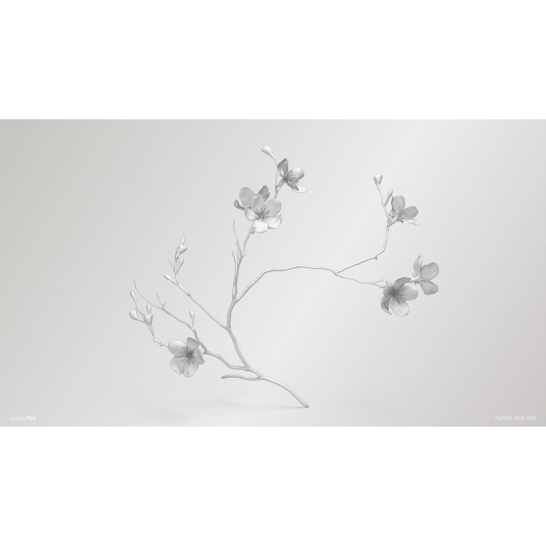 Sakura Branch 3D Model – Low Poly PBR Game Asset, FBX & OBJ