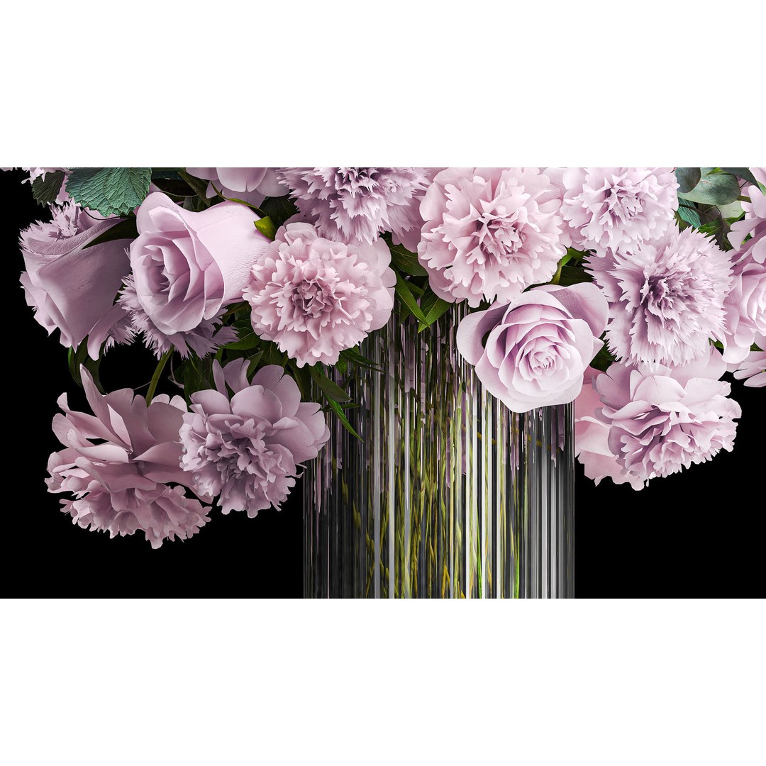 Solemn Bouquet of Pink Flowers 3D Model – Modern Glass Vase, PBR - View 5