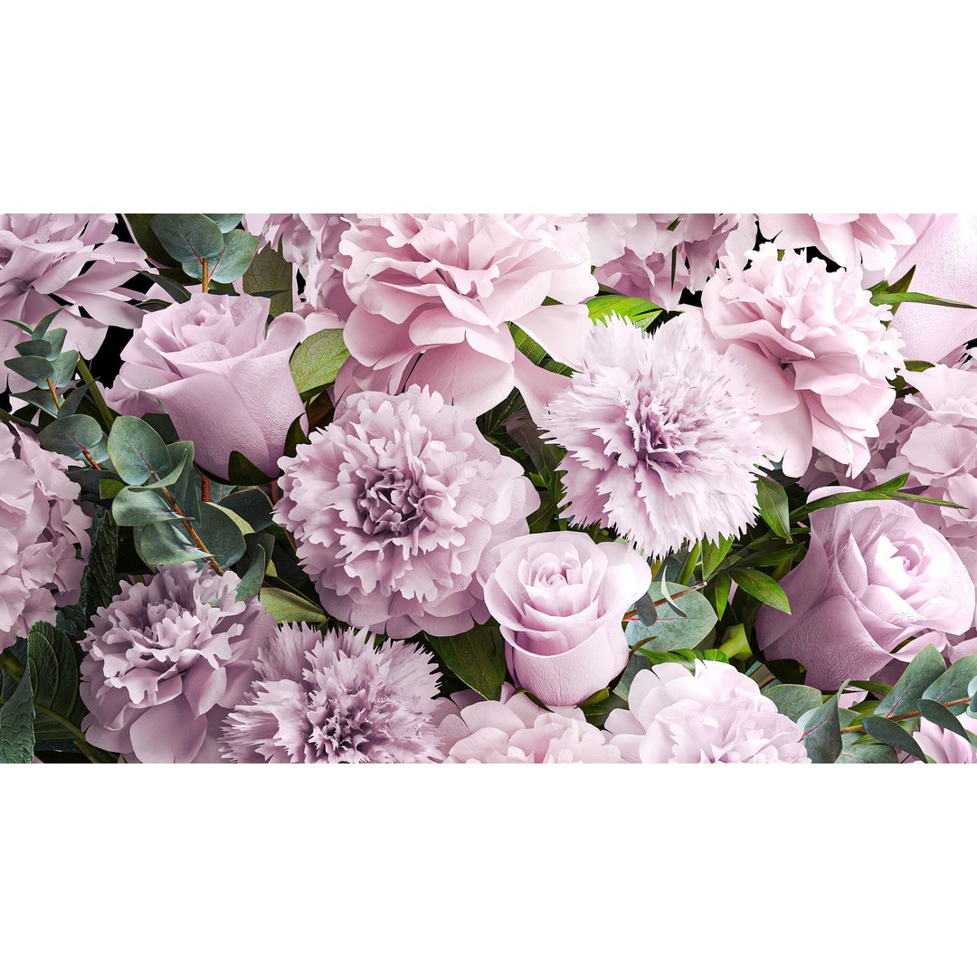 Solemn Bouquet of Pink Flowers 3D Model – Modern Glass Vase, PBR - View 6
