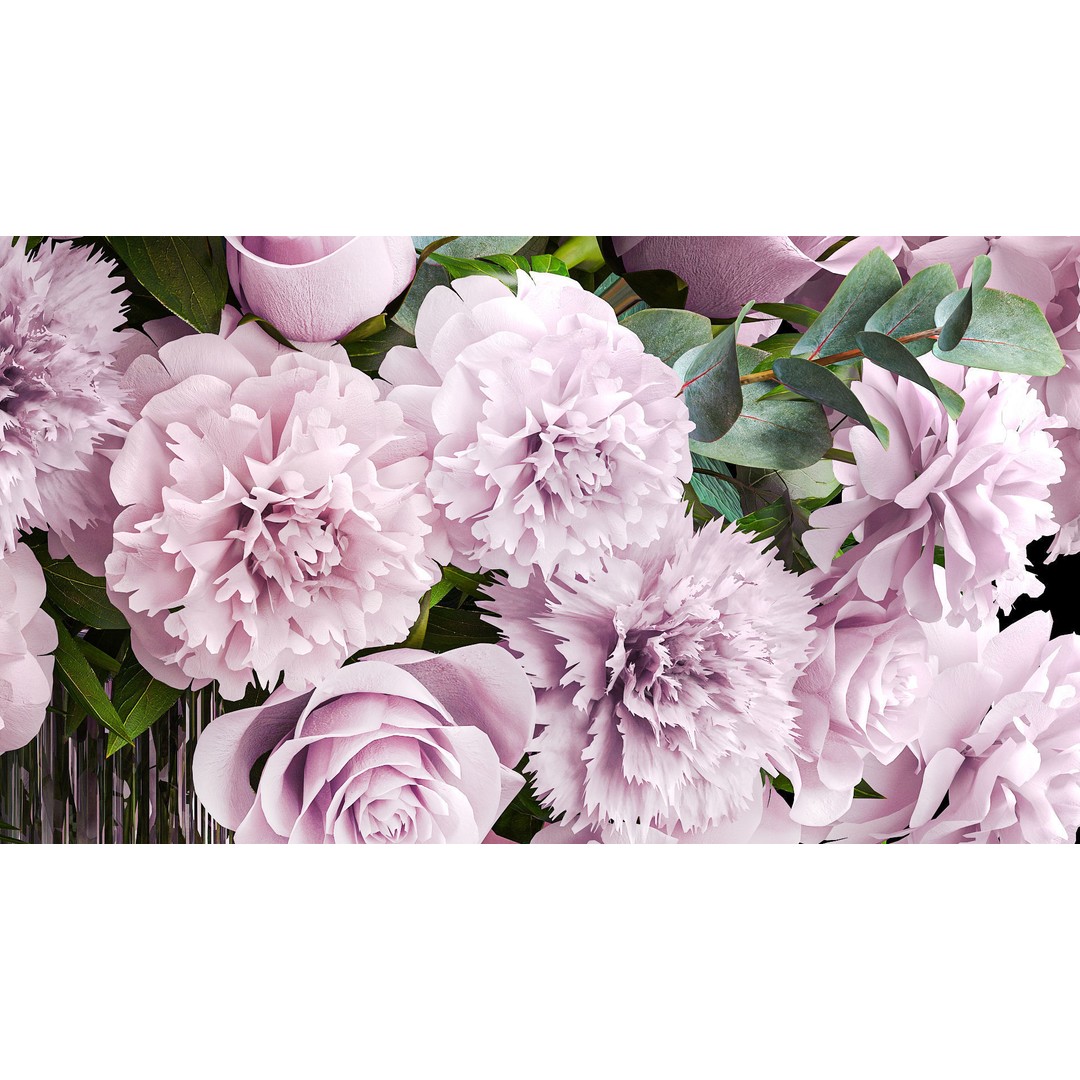 Solemn Bouquet of Pink Flowers 3D Model – Modern Glass Vase, PBR - View 7