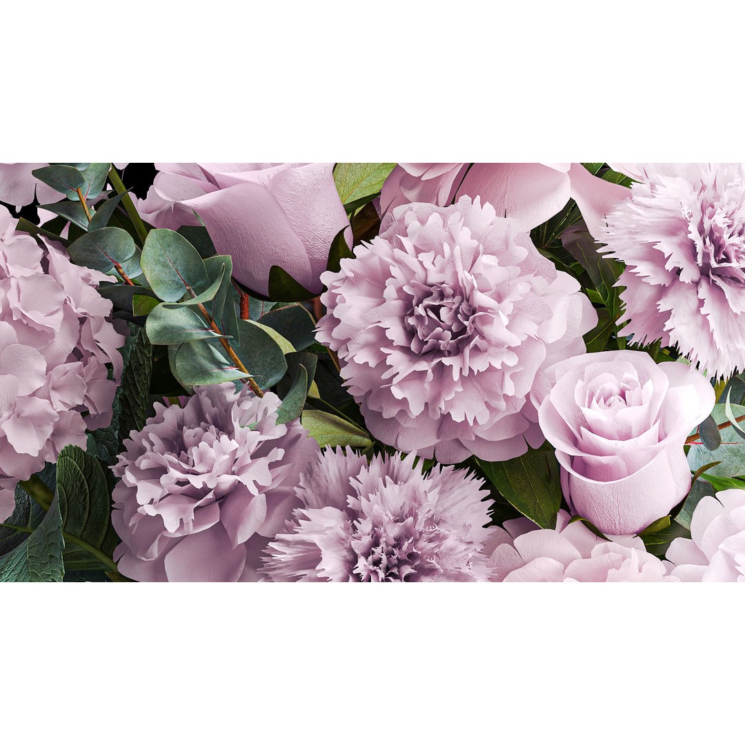 Solemn Bouquet of Pink Flowers 3D Model – Modern Glass Vase, PBR - View 8