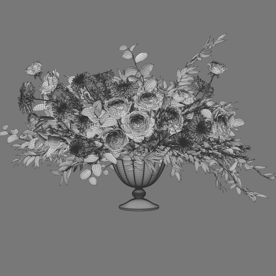 White Rose Dahlia 3D Model – Big Bouquet, FBX, Game Ready
