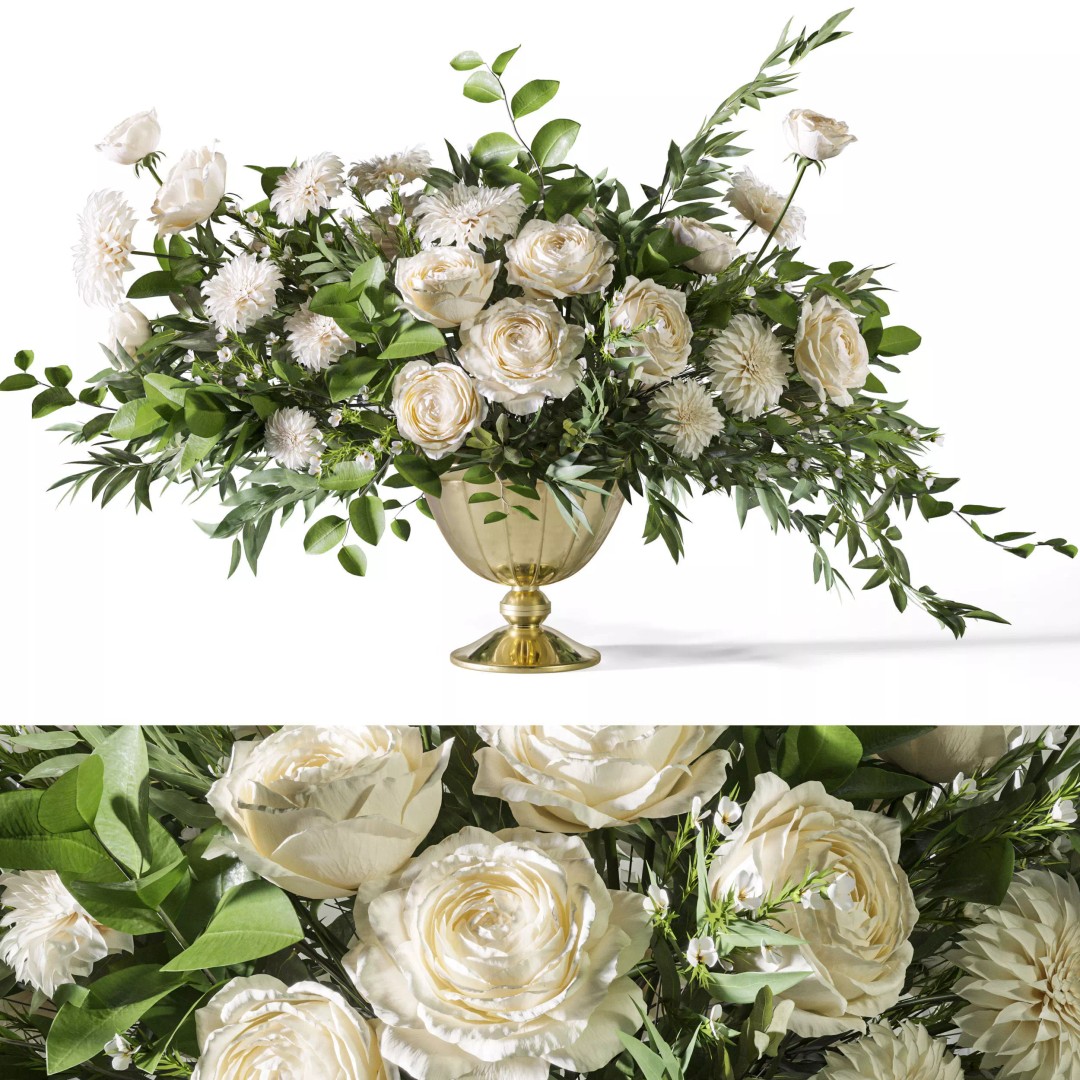 White Rose Dahlia 3D Model – Big Bouquet, FBX, Game Ready - View 2