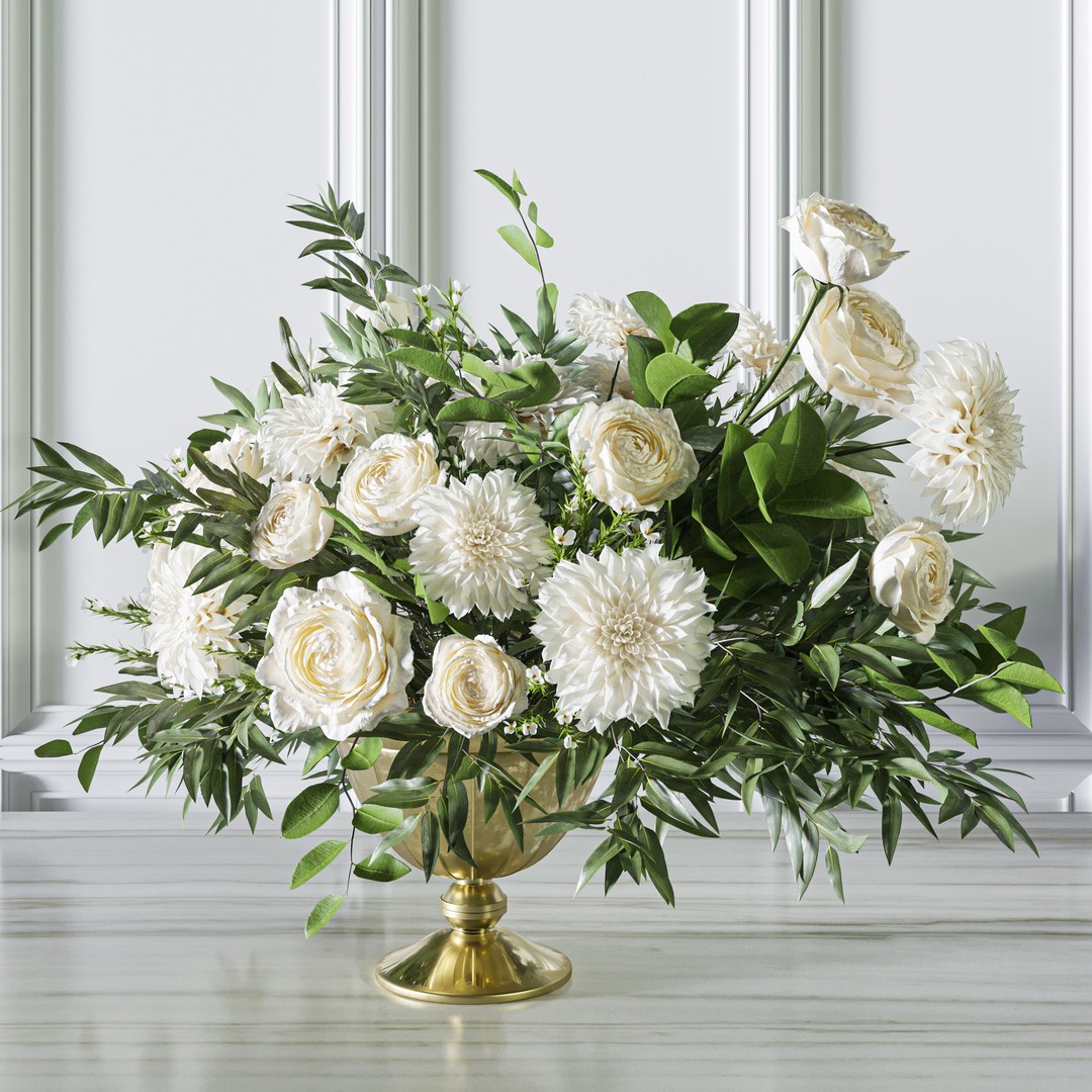White Rose Dahlia 3D Model – Big Bouquet, FBX, Game Ready - View 5
