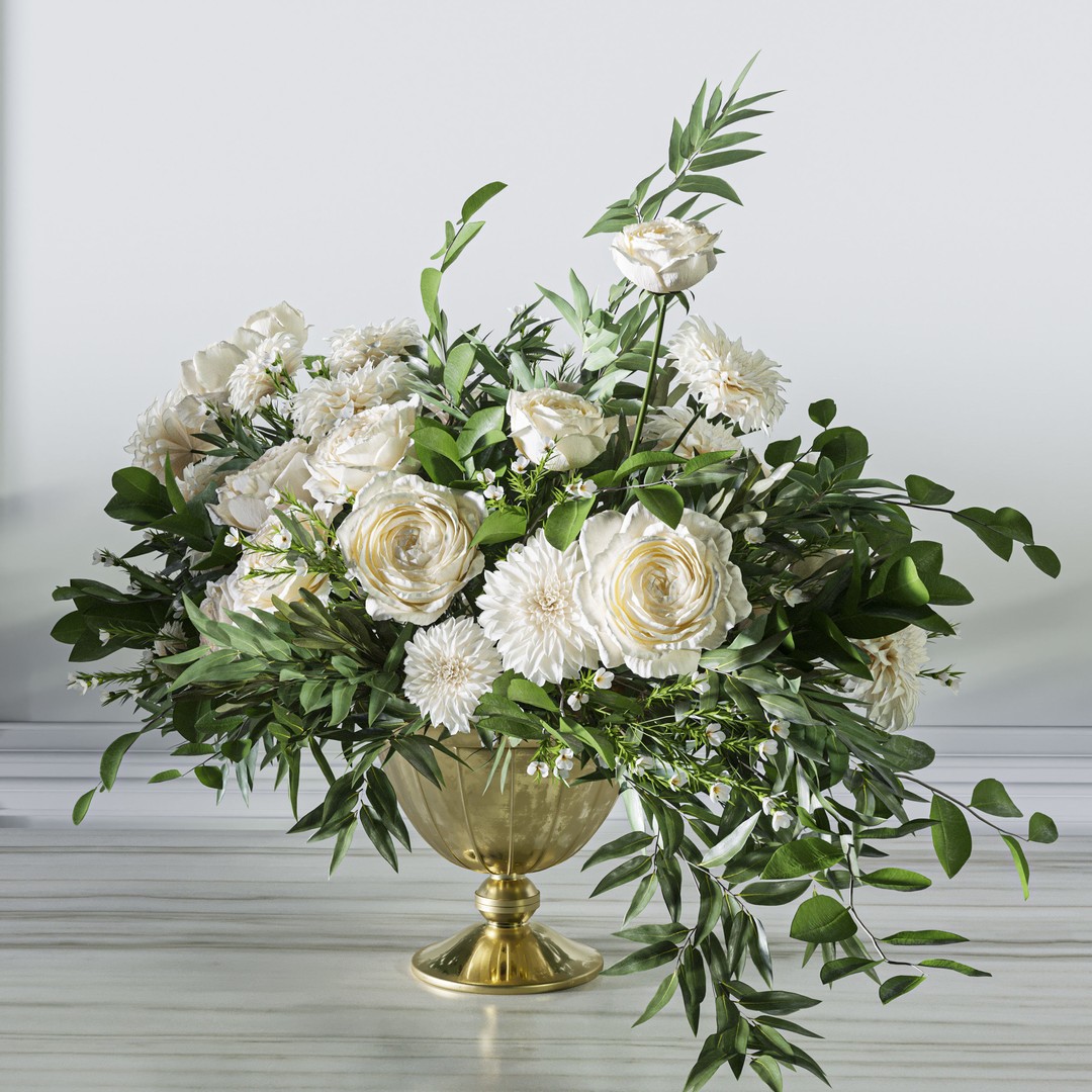 White Rose Dahlia 3D Model – Big Bouquet, FBX, Game Ready - View 6