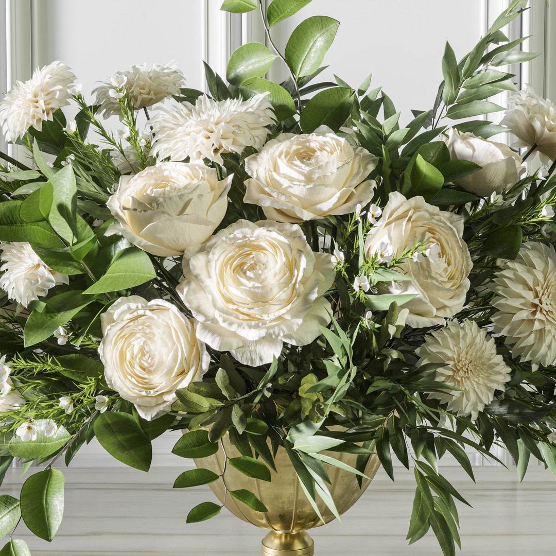 White Rose Dahlia 3D Model – Big Bouquet, FBX, Game Ready - View 7