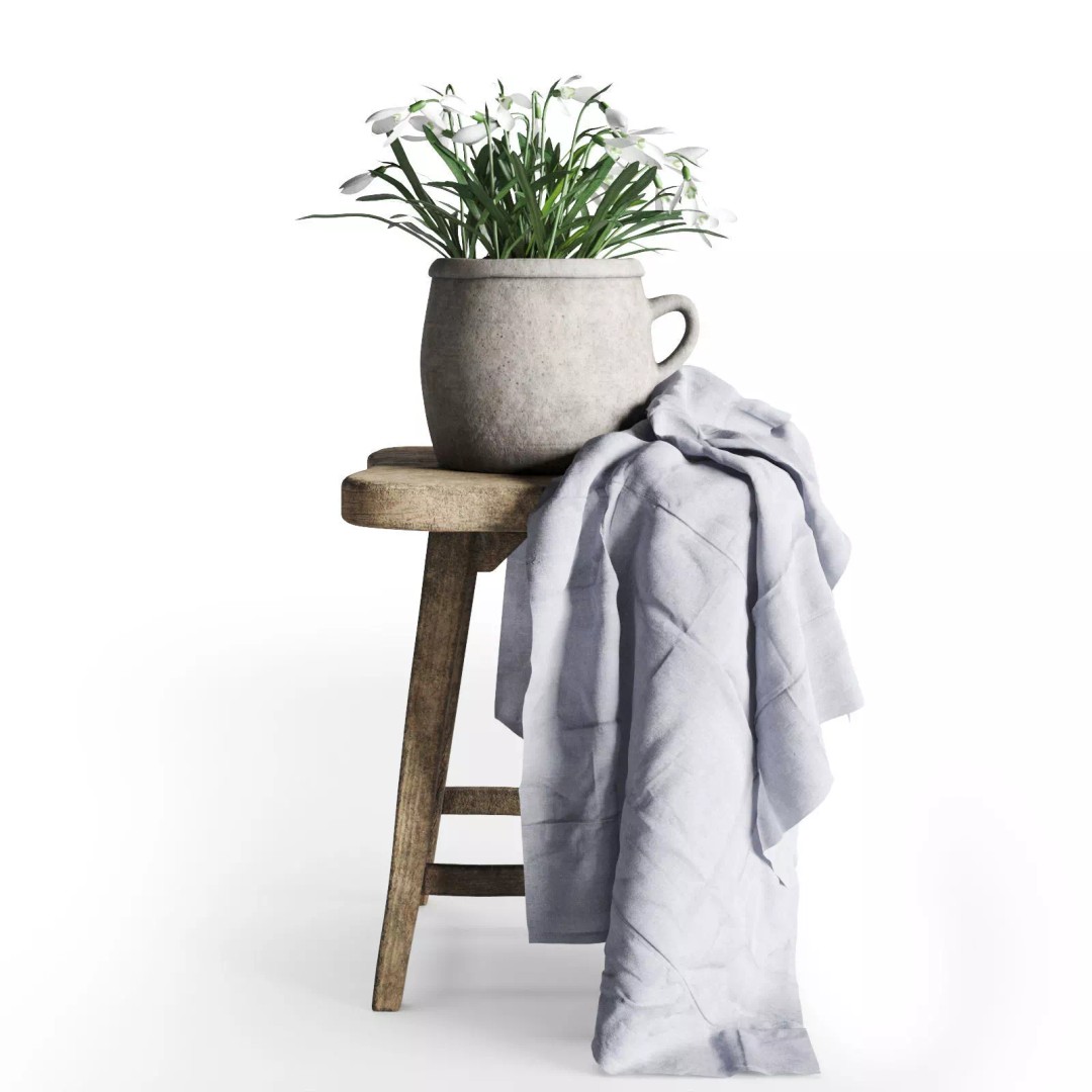 Snowdrops 3D Model – Rustic Spring Decor, PBR Textures, FBX - View 2