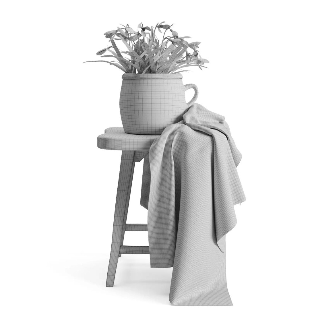 Snowdrops 3D Model – Rustic Spring Decor, PBR Textures, FBX - View 3