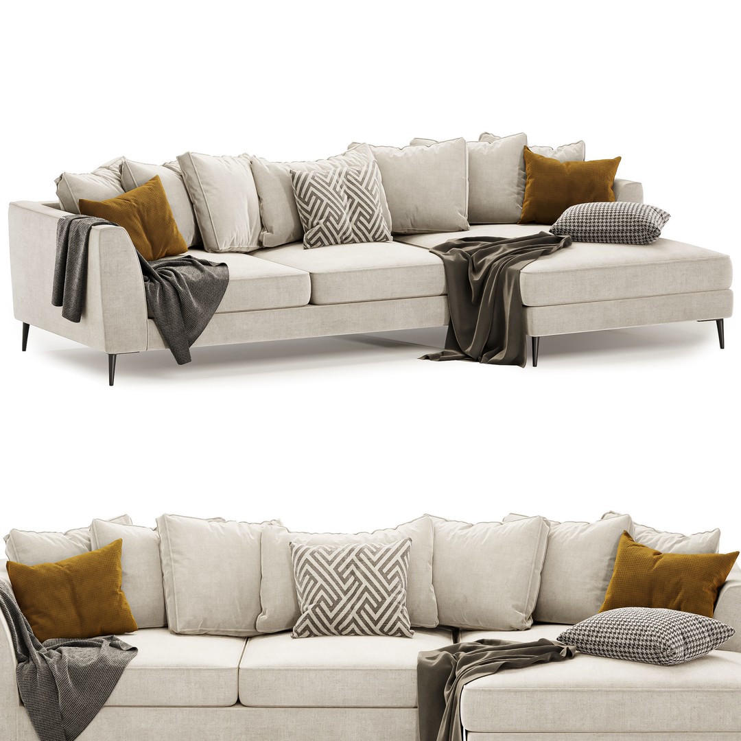Living Room Furniture Set 3D Model – Modern Design, PBR Textures - View 3