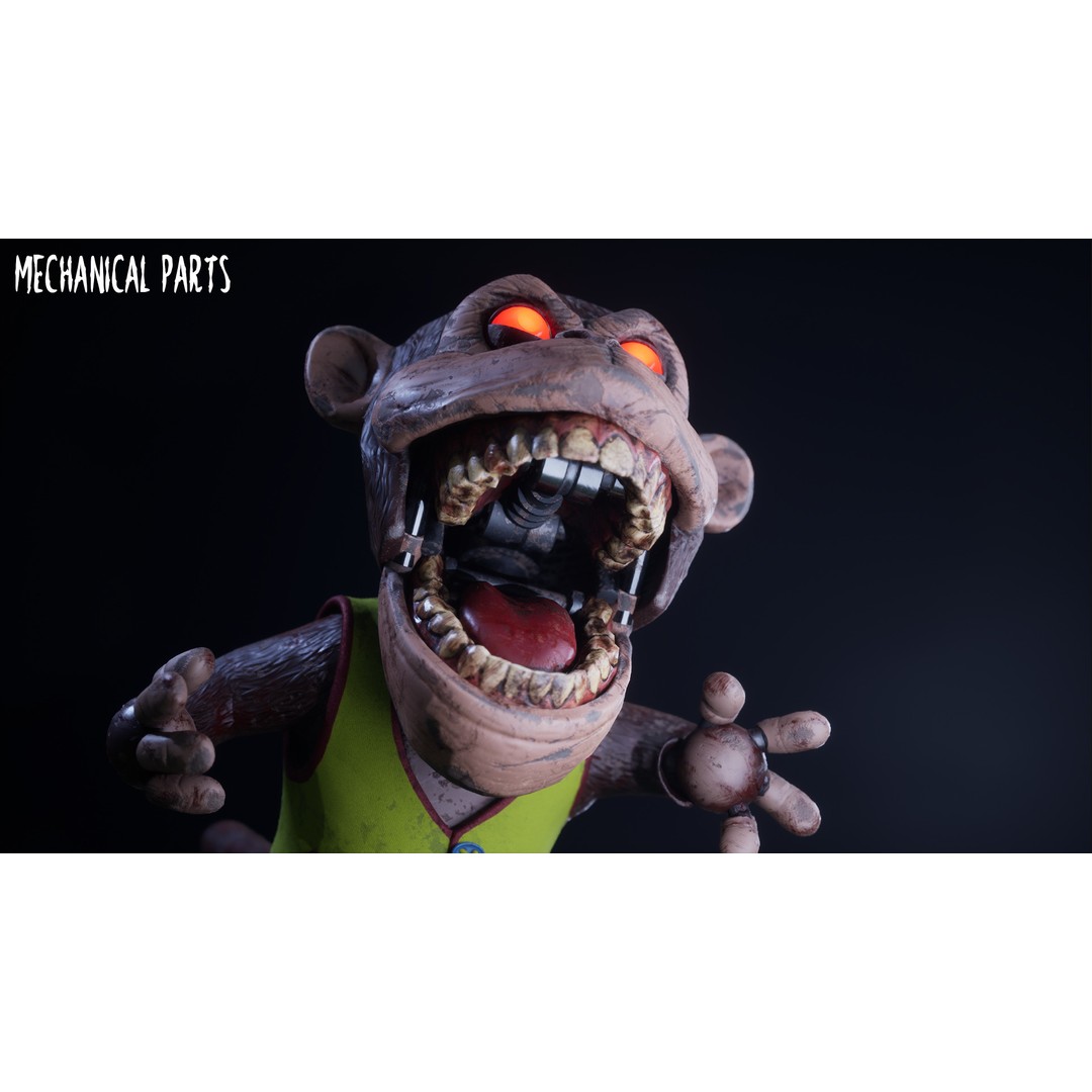 Spooky Monkeytronic 3D Model – Rigged Low-Poly Horror Character, FBX - View 10