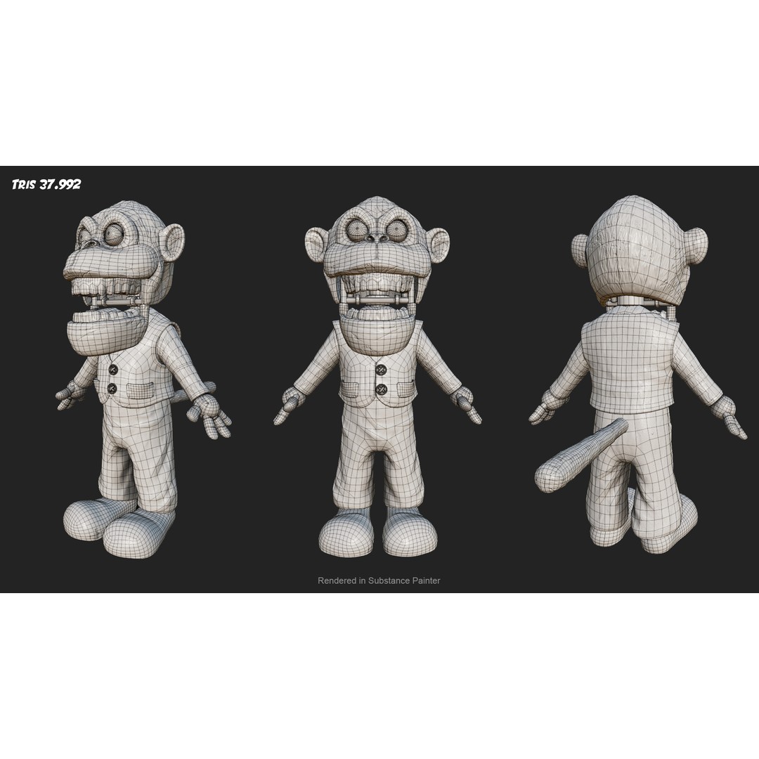 Spooky Monkeytronic 3D Model – Rigged Low-Poly Horror Character, FBX - View 14