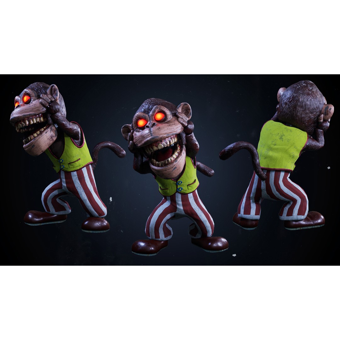 Spooky Monkeytronic 3D Model – Rigged Low-Poly Horror Character, FBX - View 3