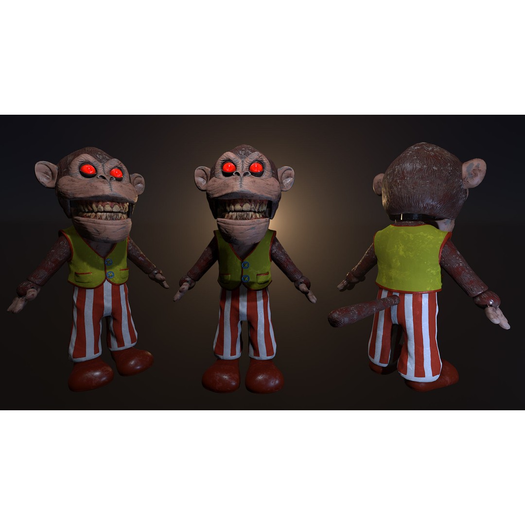 Spooky Monkeytronic 3D Model – Rigged Low-Poly Horror Character, FBX - View 4